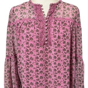 Rebecca MINKOFF Pink Floral Lace Trim Women's Top